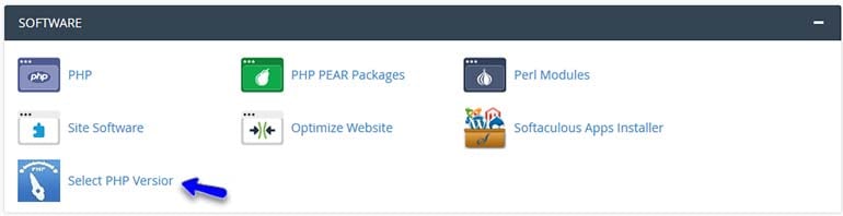 Locate the Select PHP Version in cPanel