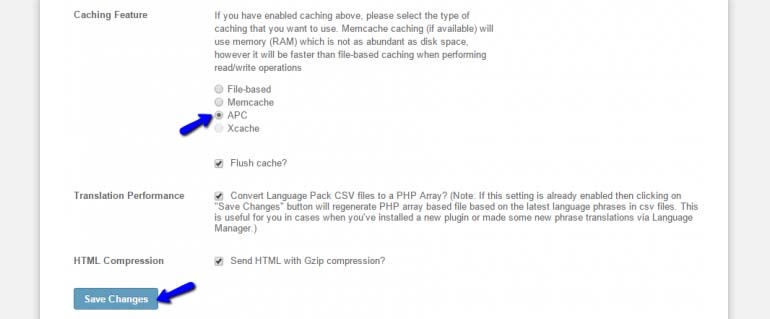 Finding Caching Feature Section and Selecting APC