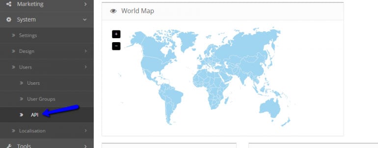 Find API in the Users Section of OpenCart 2