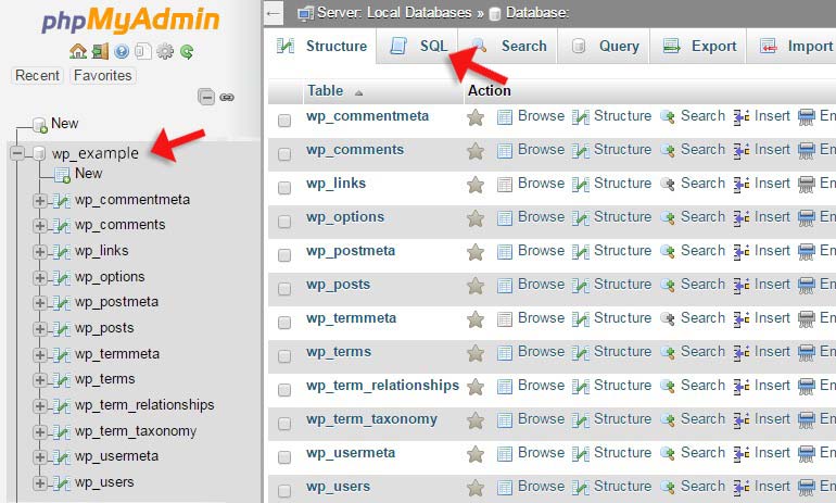 Click on the SQL Option in phpMyAdmin