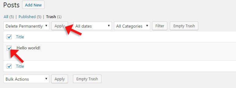 Delete Trash Posts in WordPress