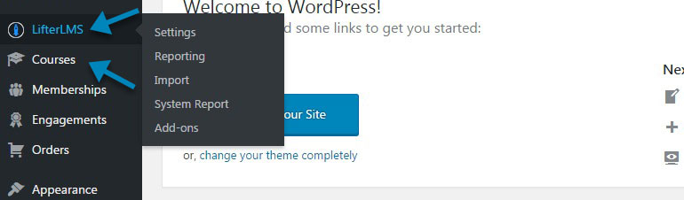 LifterLMS and Courses in the WordPress Admin Panel