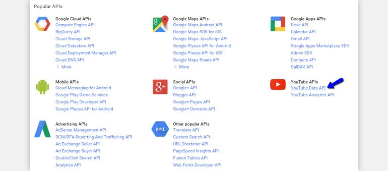 Locate and Select the YouTube Data API from a List of Options