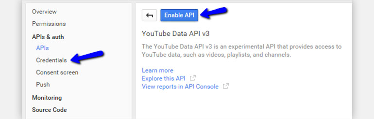 Click on the Enable API Button