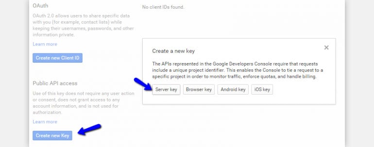 Click on Create New Key button and Select Server Key Option