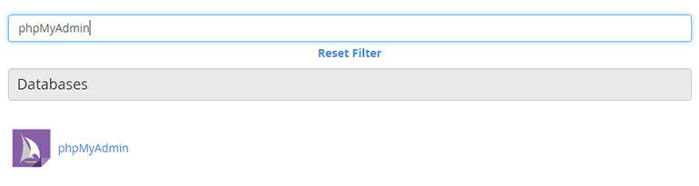 Type and Find phpMyAdmin in cPanel - FastComet