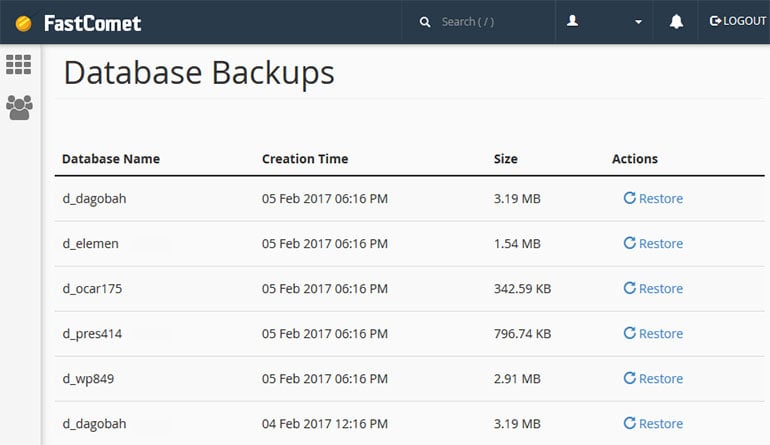 FastComet Databases Backups Option Allows Generating Downloads of Specific Databases