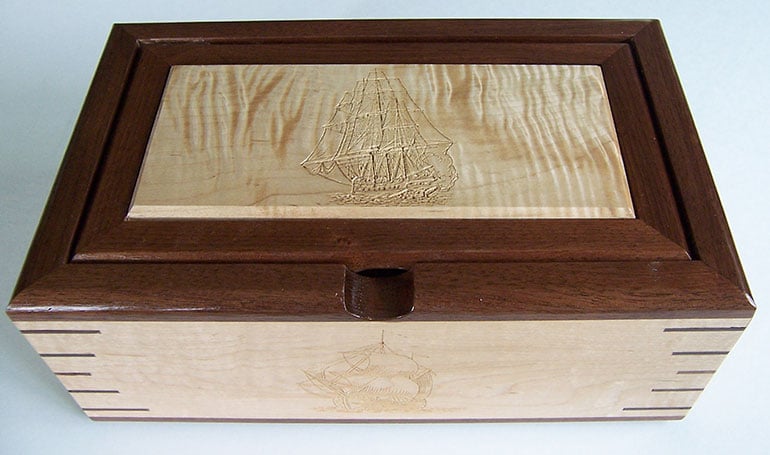 Handmade Wooden Box with Curly Maple and Walnut Thank You Quote Box made in USA