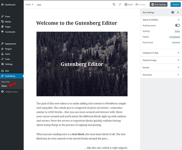 WordPress Gutenberg Editor Demo