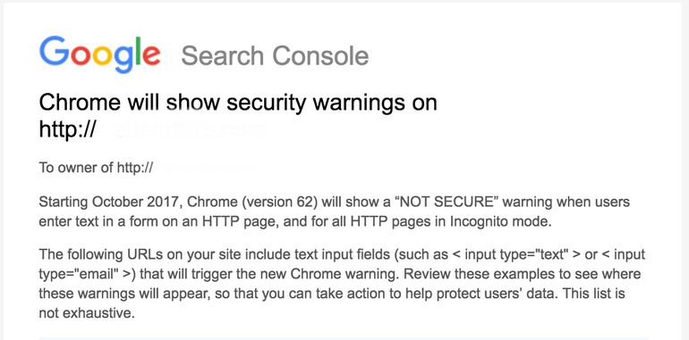 Google Search Console Warning Message