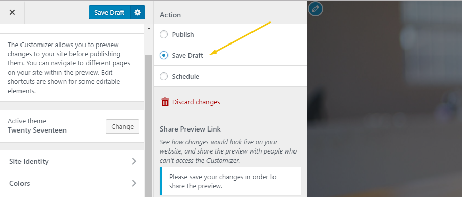 WordPress Save Draft for Site Design Customizations