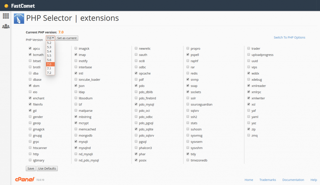 PHP Selector in cPanel - FastComet