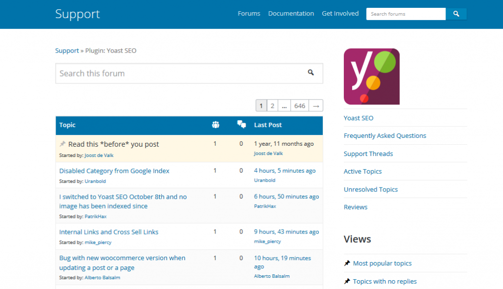 Yoast SEO Plugin Support Forum Tab