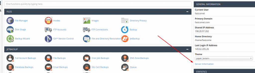 Check FastComet Server Information in cPanel
