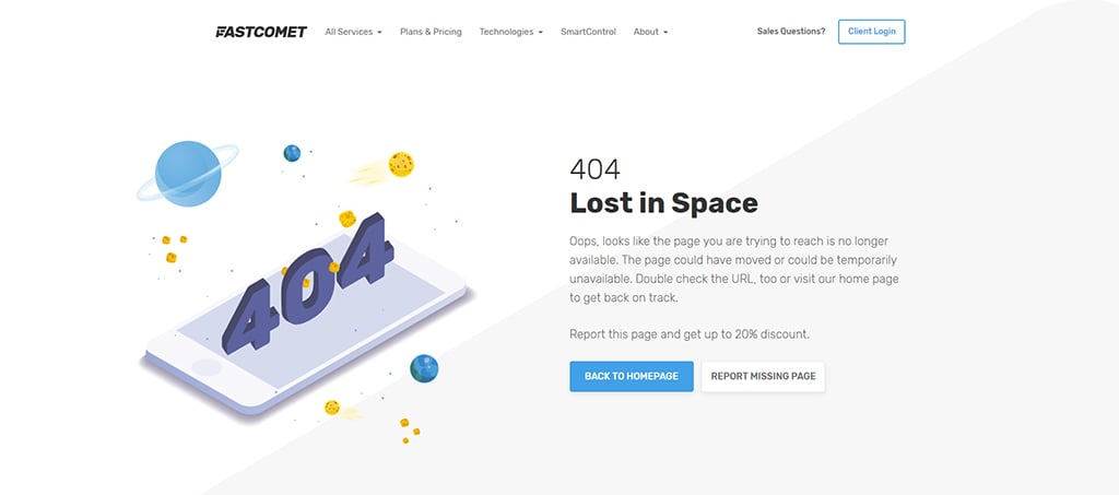 FastComet 404 Custom Page - Lost in Space