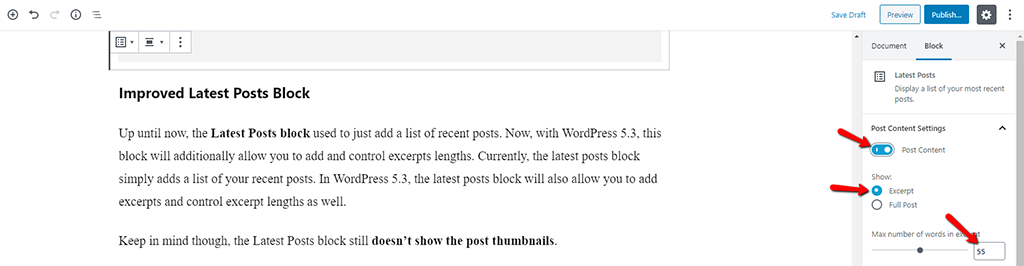 Exerpts Added to Latest Posts Block