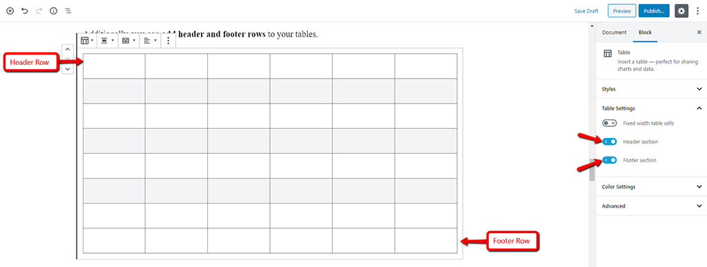 Add Header and Footer to Your Tables