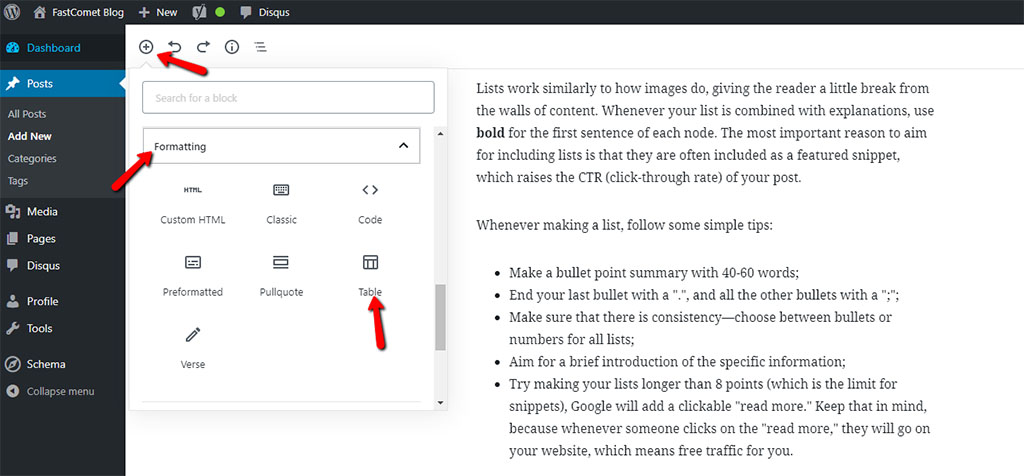 Use Tables in Your WordPress Posts