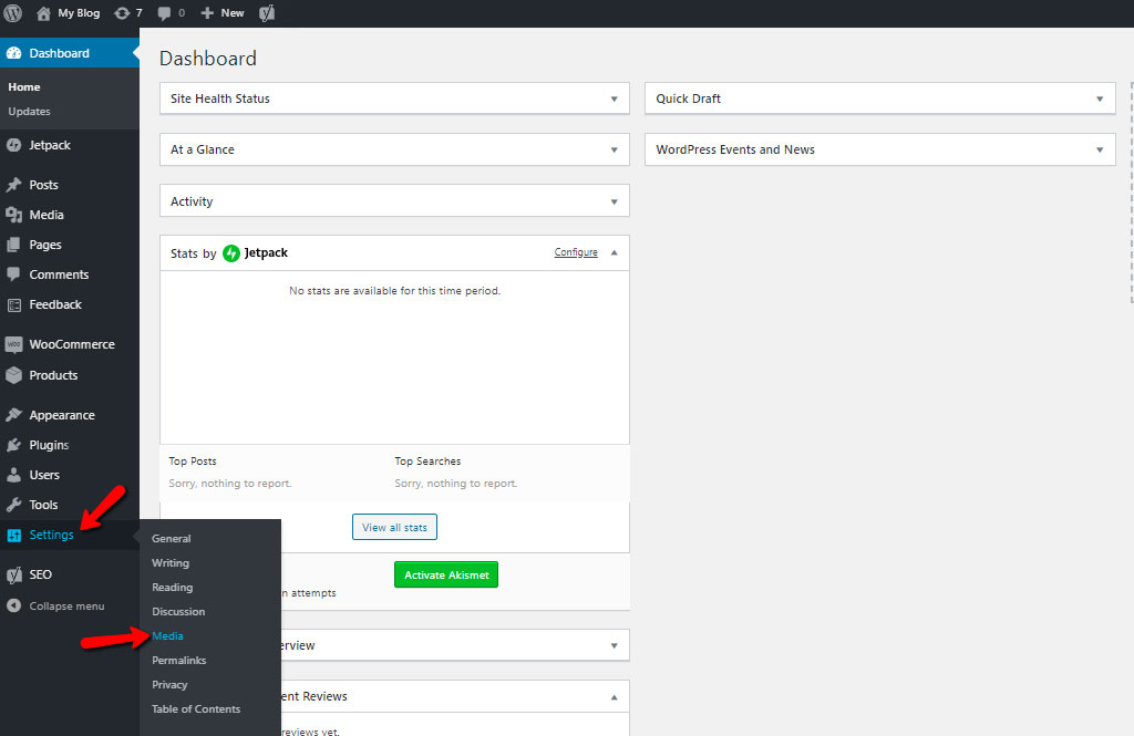 Navigate to Settings - Media in Your WordPress Admin Dashboard