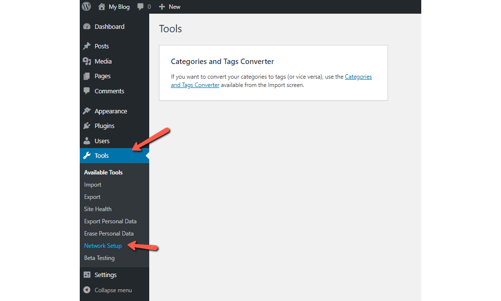 Go to Tools - Network Setup in WordPress Dashboard