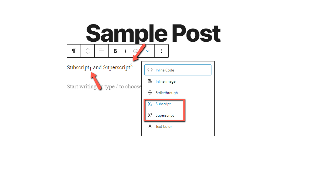 Subscript and Superscript Options