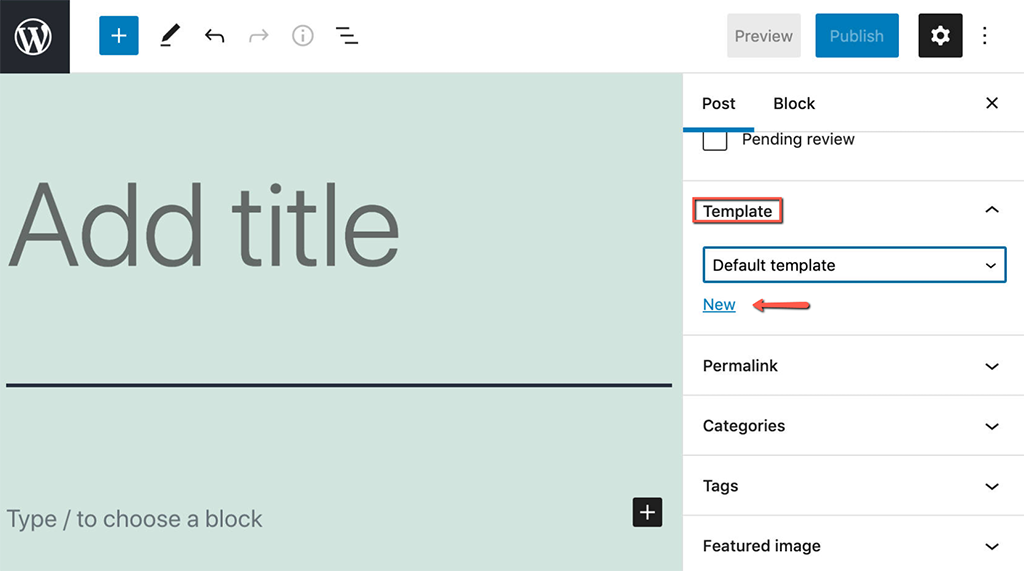 Template Panel in the Block Editor Sidebar