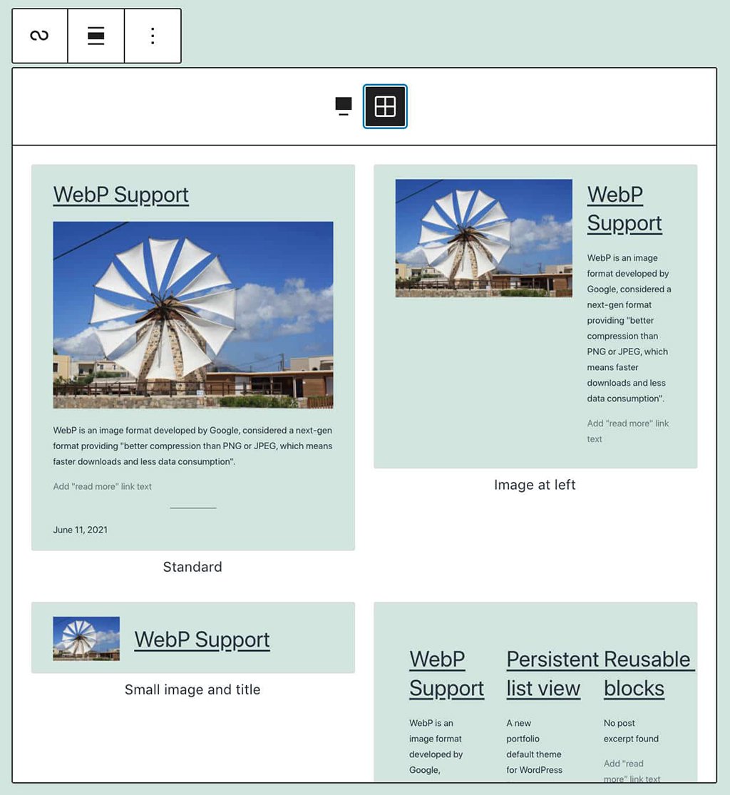 Grid view of Query Loop Block Patterns