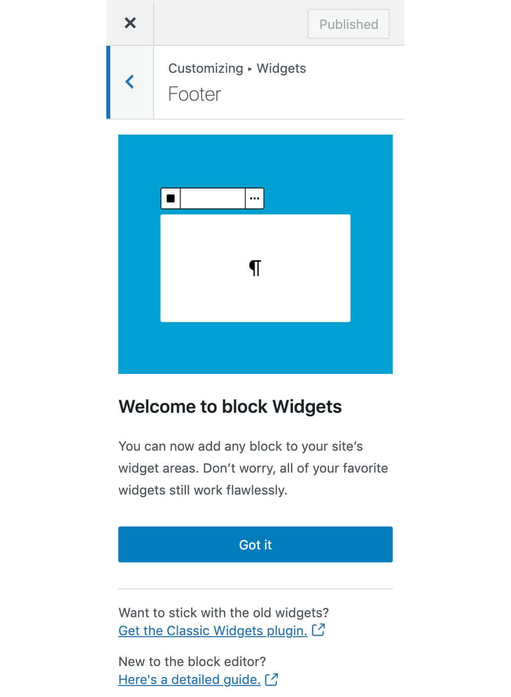 Block Widgets in the Customizer