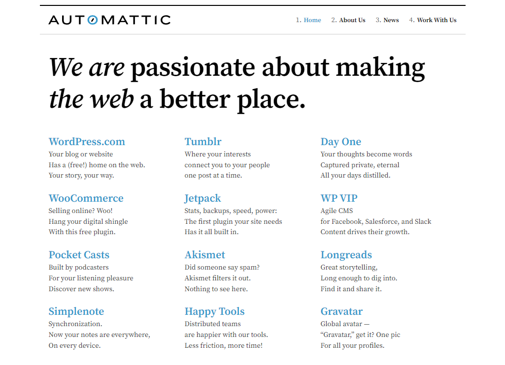 Automattic Home Page