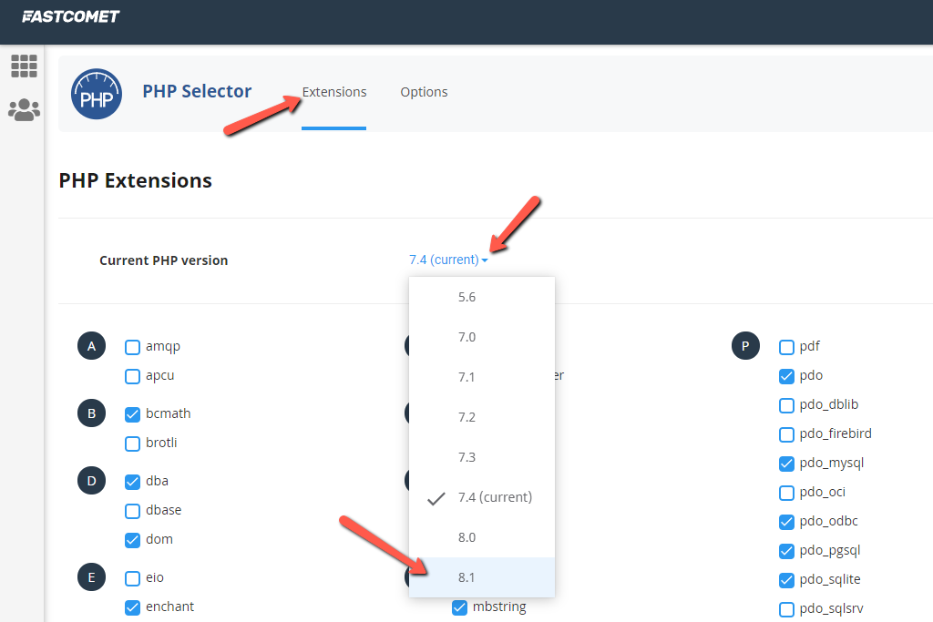 Choose PHP 8.1 from the Drop-down