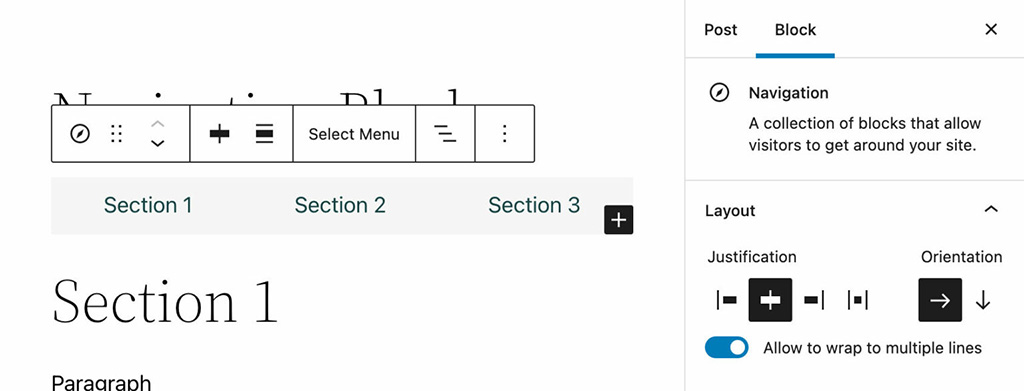 Navigation Block Layout Settings