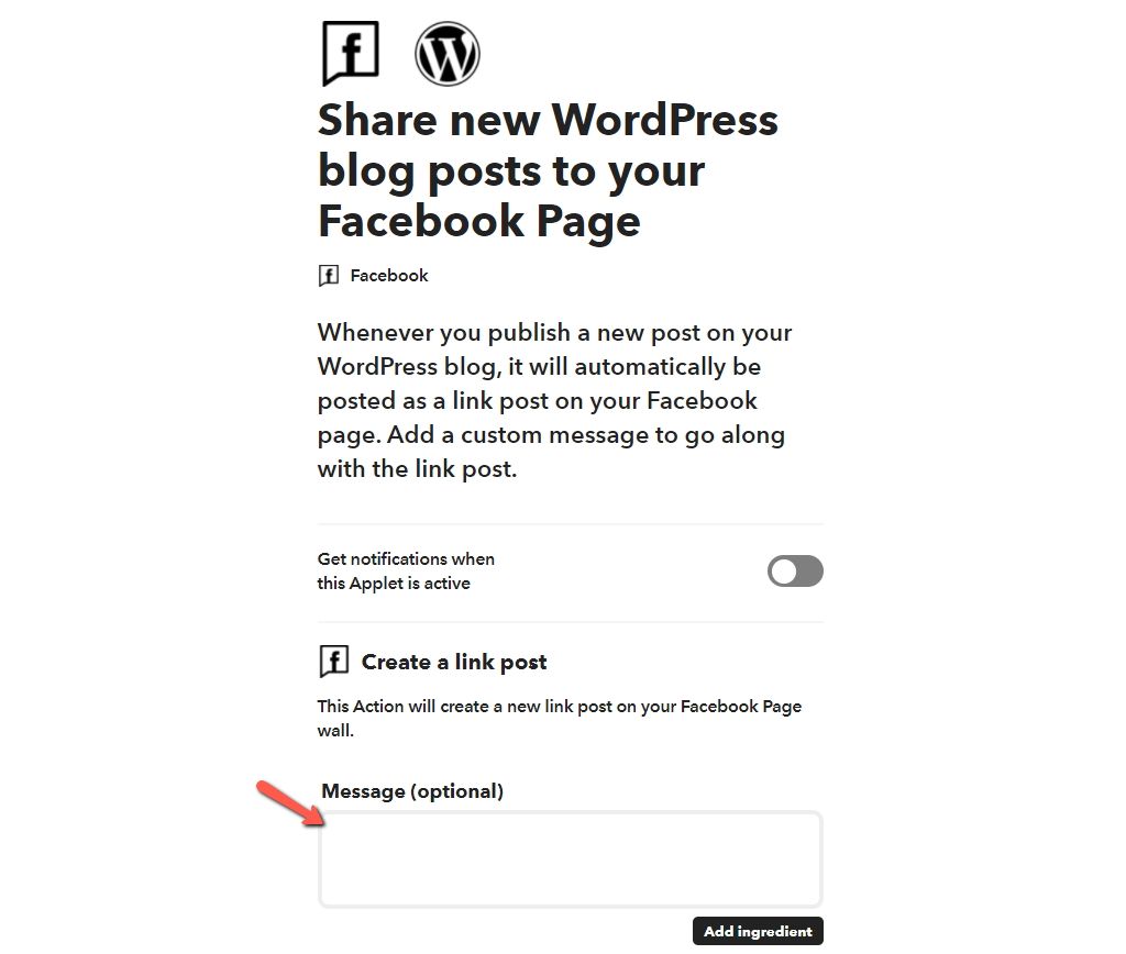 Input Optional WordPress Message