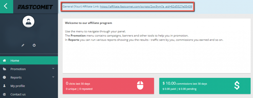 FastComet Affiliate Dashboard