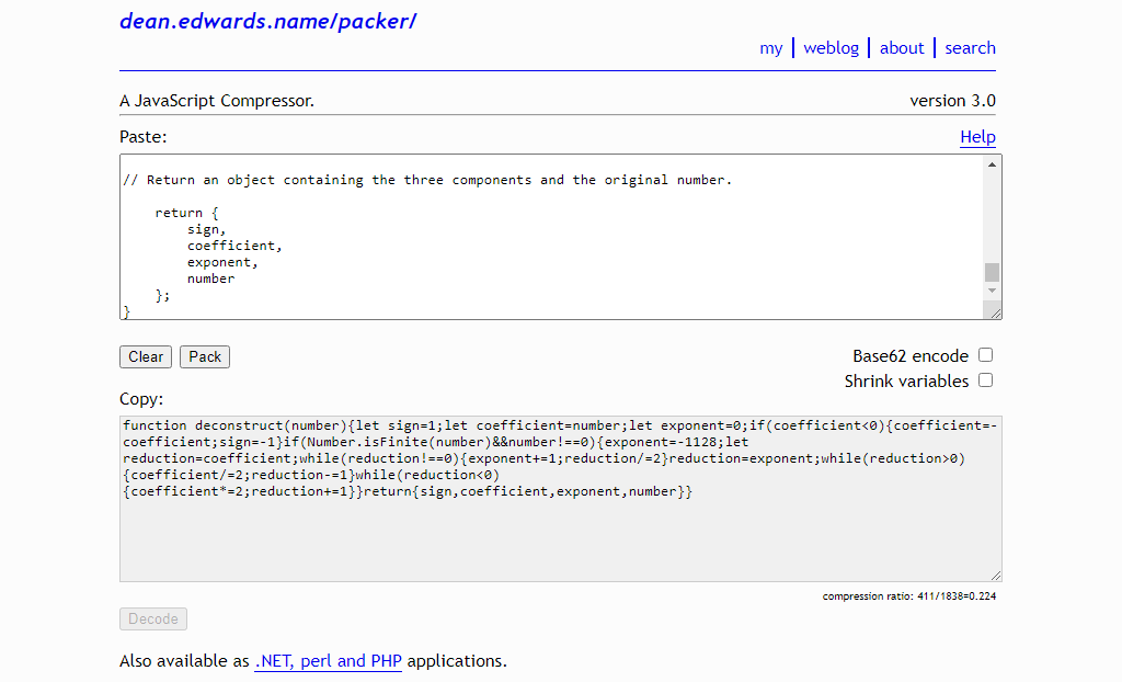 Packer: Dean Edwards JavaScript Compressor