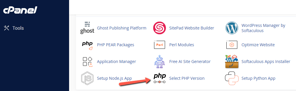 Find PHP Selector in cPanel Jupiter