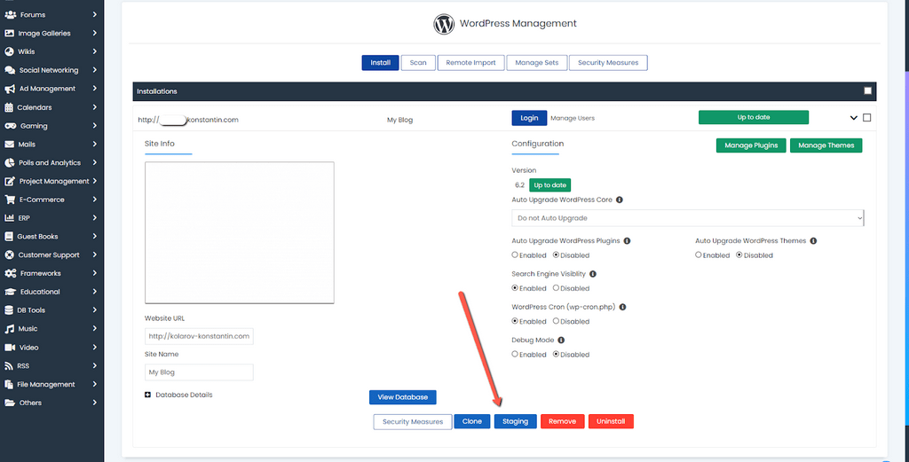 WordPress 6.2 Staging via WP Manager