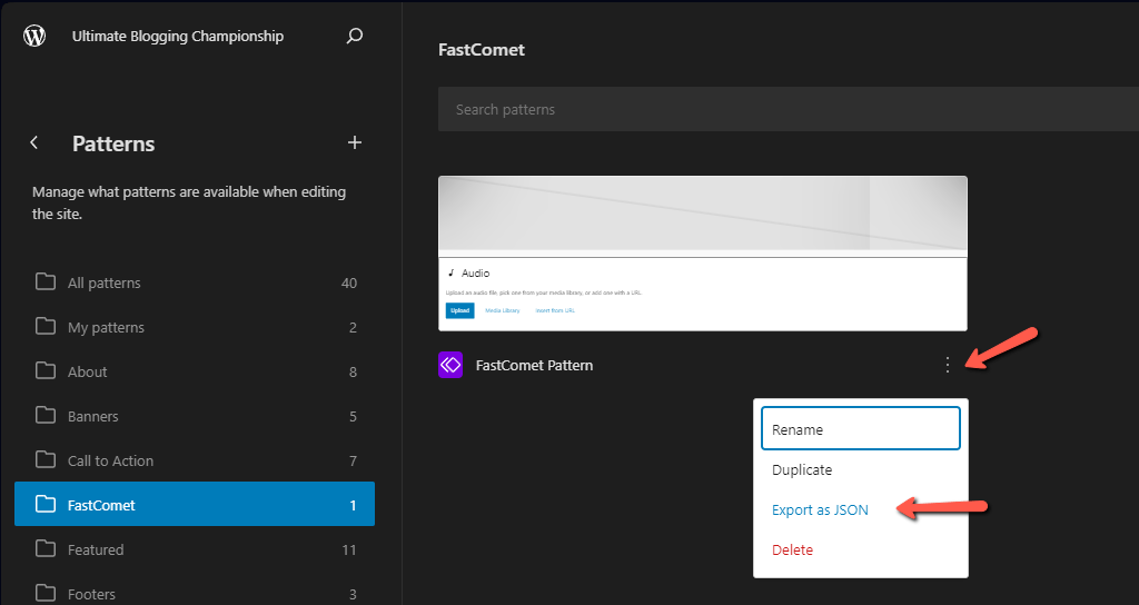 FastComet WP 6.4 Export Pattern