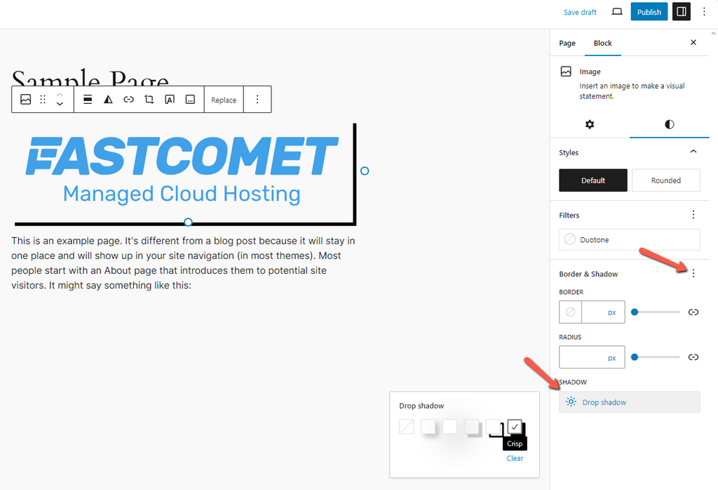 WordPress 6.5 Block Shadow FastComet