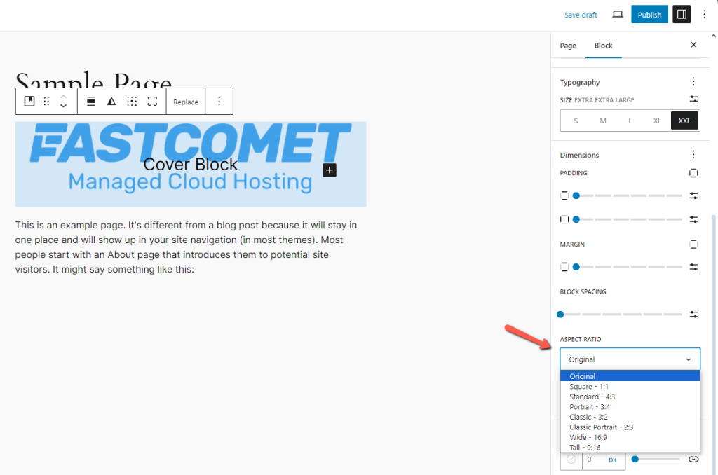 WordPress 6.5 Cover Block Aspect Ratio FastComet
