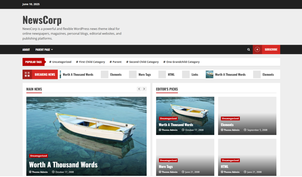 FastComet WordPress Website Types NewsCorp Example