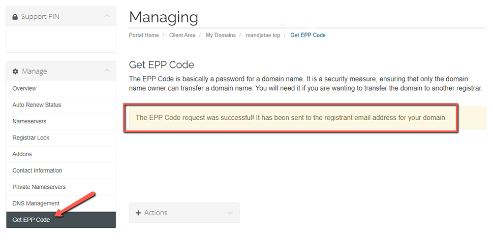 Get EPP Code A2 Hosting