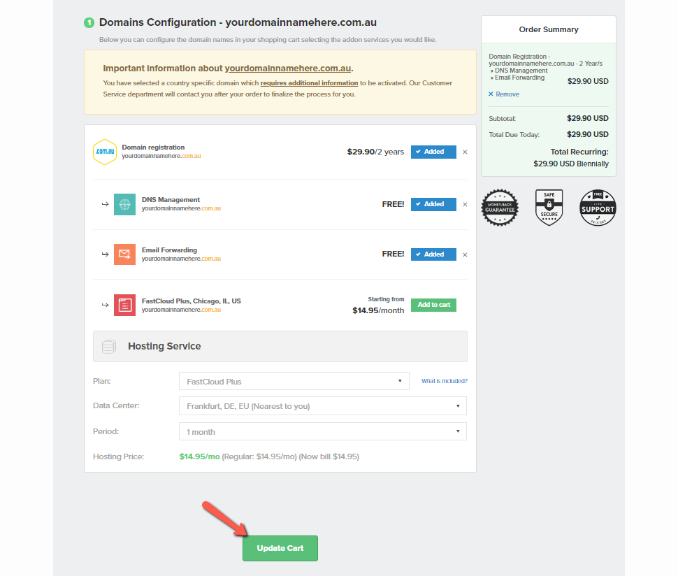 Update Cart When Buying .AU Domain