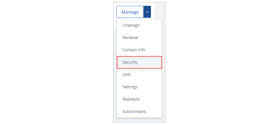 Choose Security from the Drop-down Menu