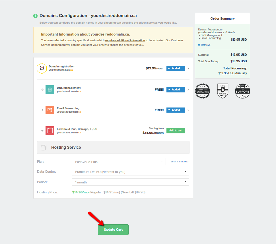 Click on Update Cart for Your CA Domain.png