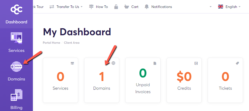 Chemicloud go to Domains