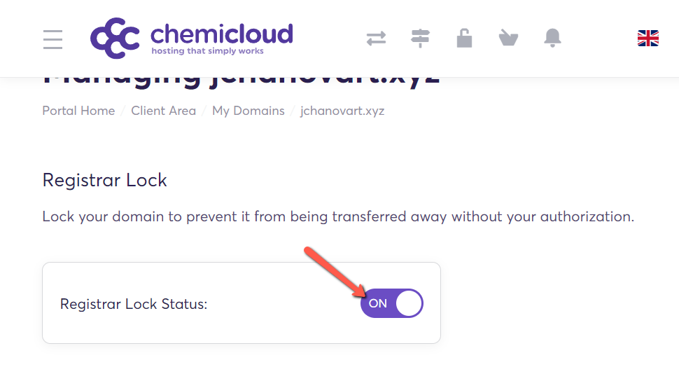 Chemicloud Registrar Lock Turn Off