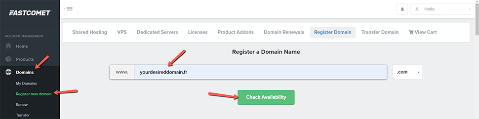 Check Availability for Desired Domain Name