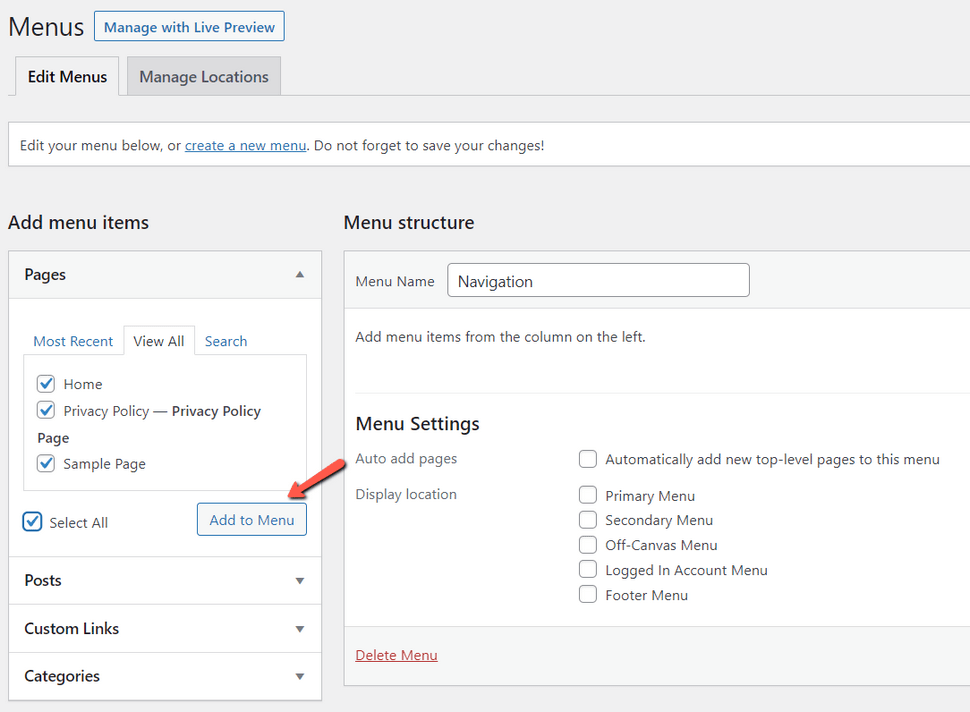 Add Items to a WordPress Menu