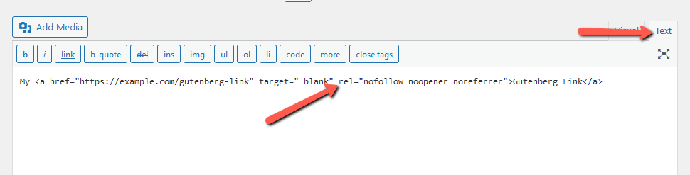 Add Nofollow in WordPress Classic Editor