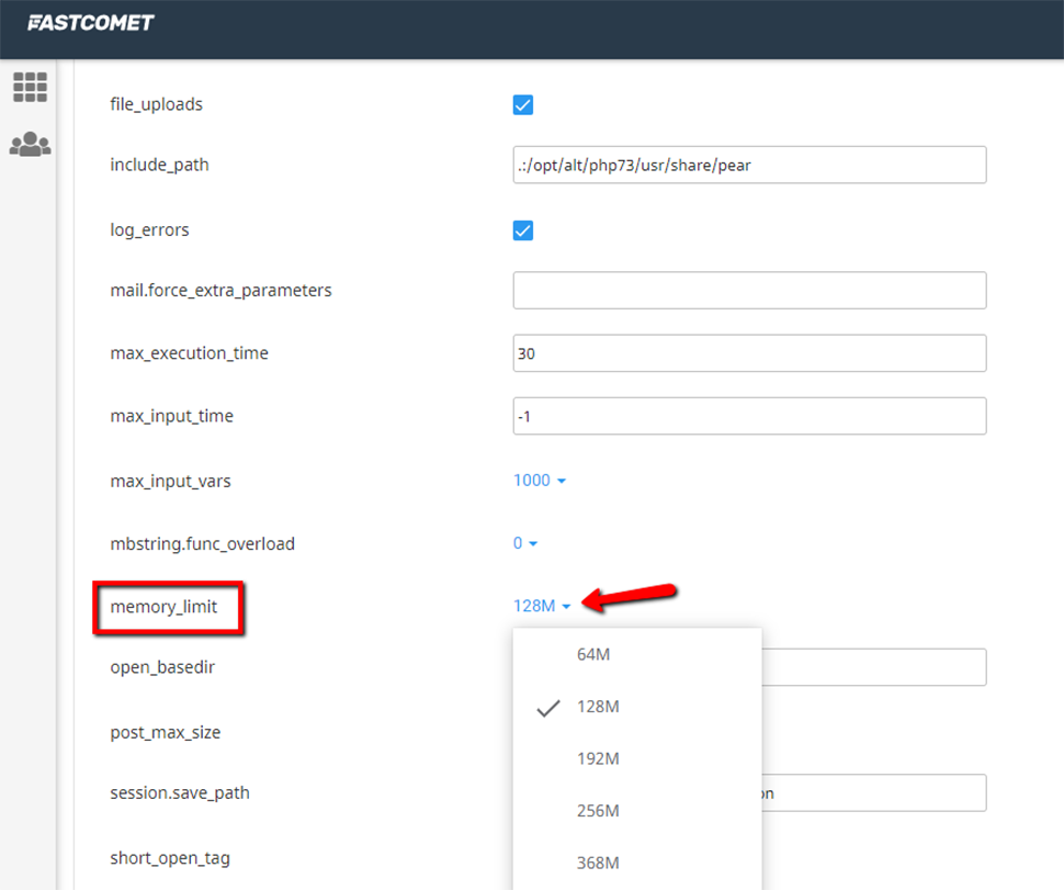 Change Memory Limit in PHP Selector